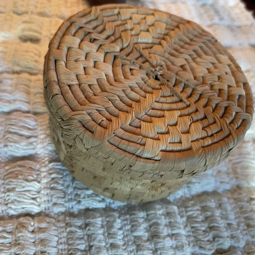 Small weaved covered boho Basket vintage